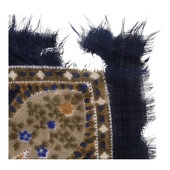 Vintage 1950’s - 1960’s Navy Taupe Ivory Paisley Floral Print Scarf Preowned - Picture 10 of 15